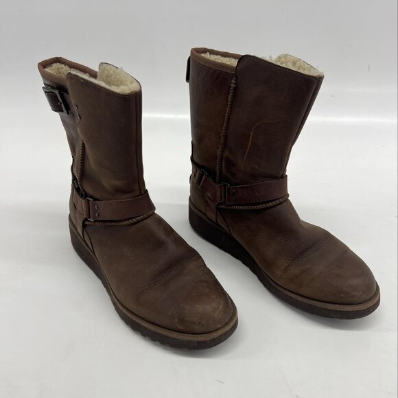 UGG Maddox Leather Shearling Lined Moto Boots Women’s 9 | Warm Winter Buckle - Picture 2 of 6